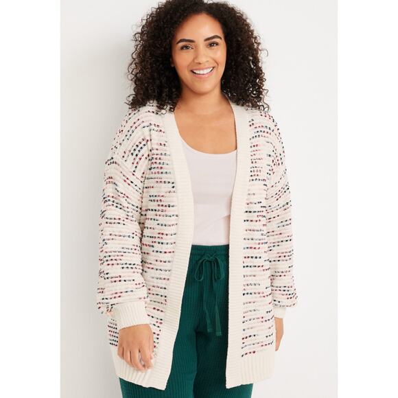 Maurices Pink Textured Cozy Knit Open Front Balloon Sleeve Cardigan Women's 3X - Picture 1 of 6